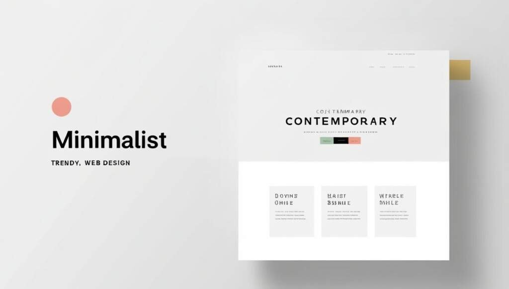 A minimalist and modern website layout with elegant typography and colorful accents, illustrating current design trends.